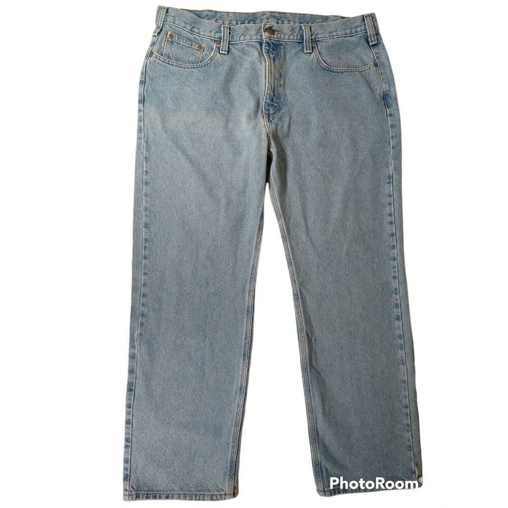 Carhartt B12 40 x 30 men’s light blue heavy duty jeans relaxed cotton zip